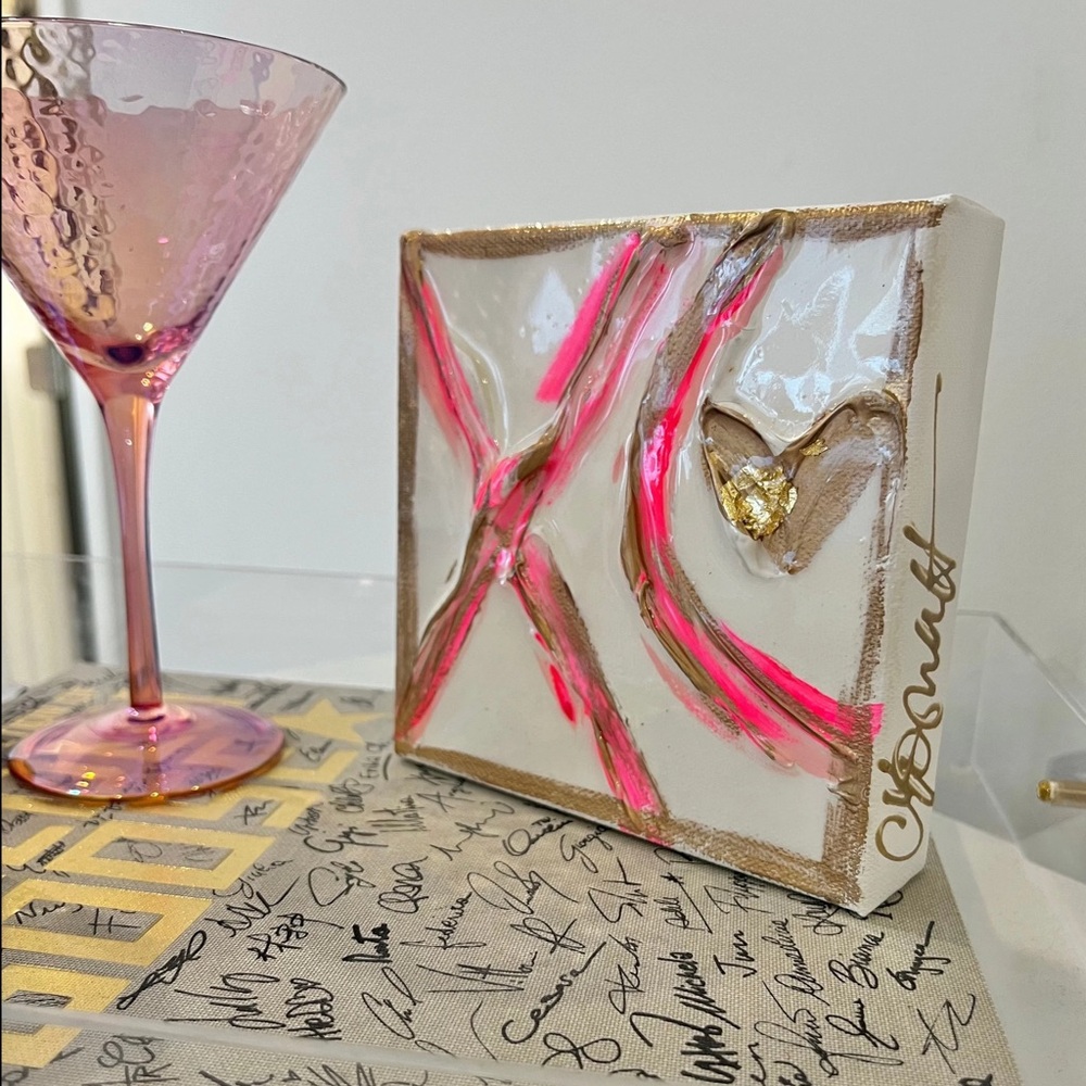 Neon XO Abstract Art 6x6 Canvas with Pink and Gold Accents